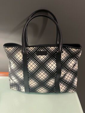Gucci Centennial black & white canvas and leather trim tote